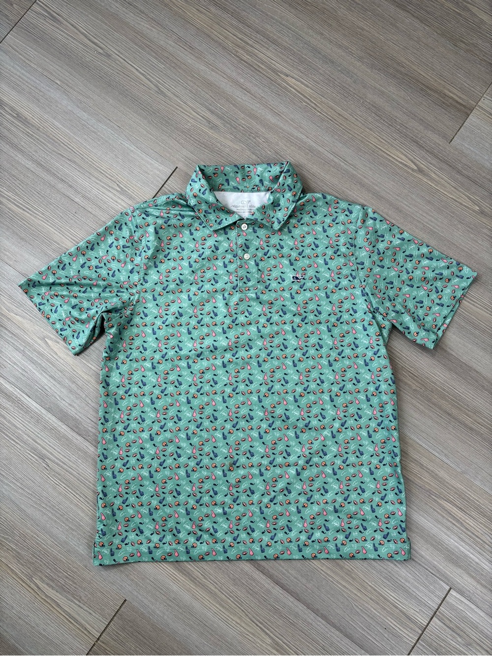 Vineyard Vines Performance Mint Green AOP Polo with Multicolor Accents